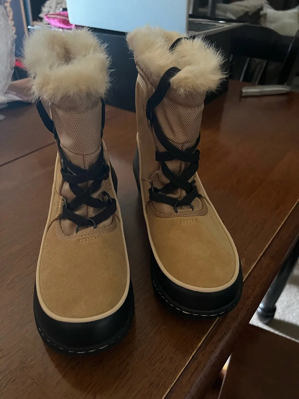 Women's SOREL Tan Winter Faux-Fur Lace-Up Boots